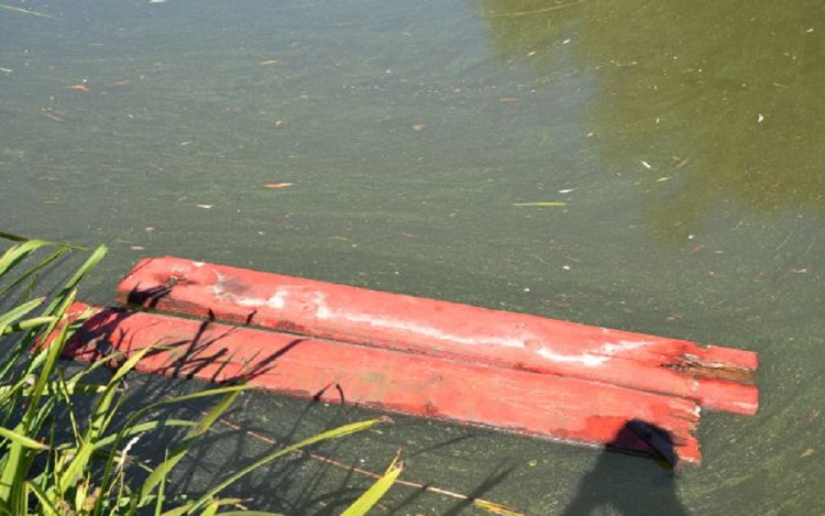 A tóba dobta a megrongált pad darabjait